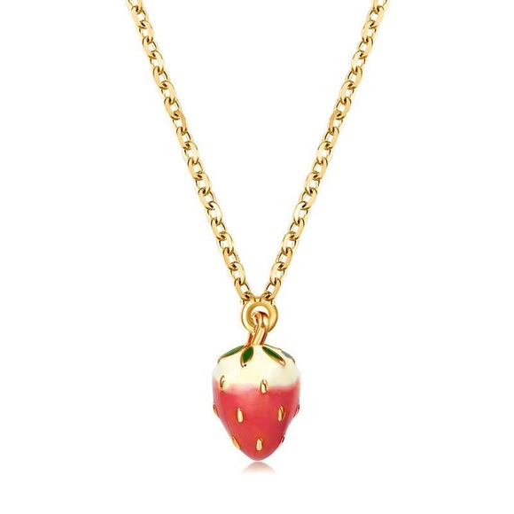 Gold red strawberry kawaii y2k necklace - Picture 4 of 4